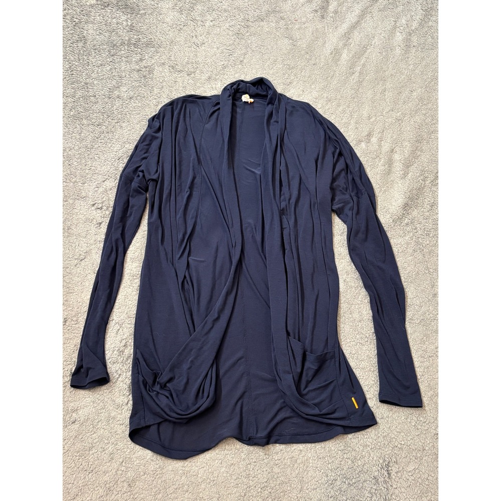Lucy Womens Navy Blue Open Front Draped Cardigan Long Sleeve Activewear Size M
